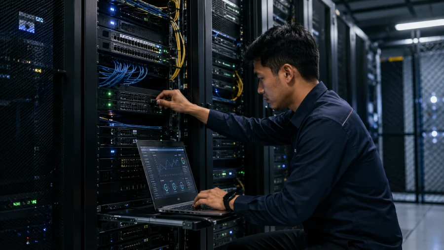 Tim TeraCorp melakukan konfigurasi dan setup server untuk infrastruktur IT perusahaan di Depok
