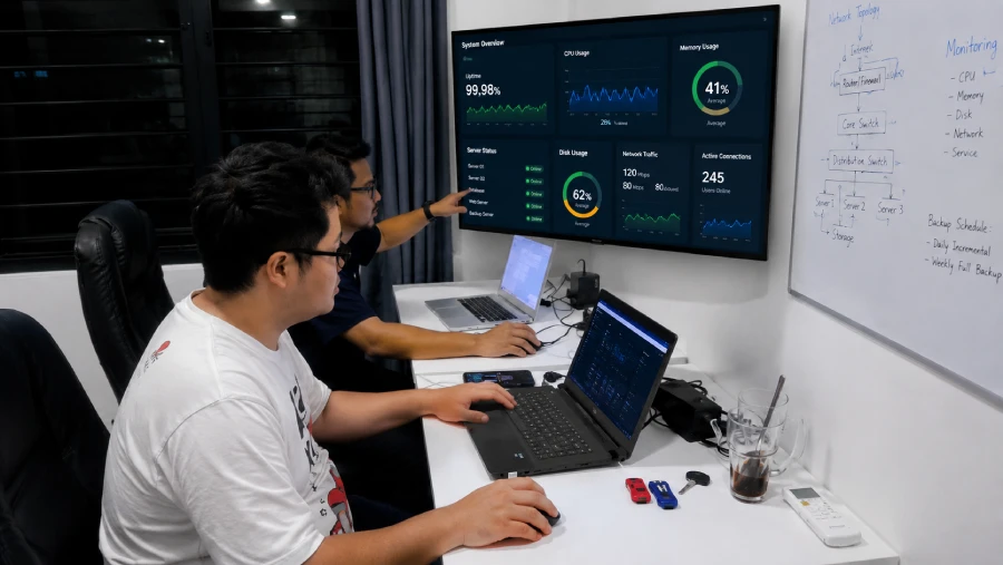 Tim TeraCorp melakukan monitoring dan validasi server perusahaan pasca setup di Depok