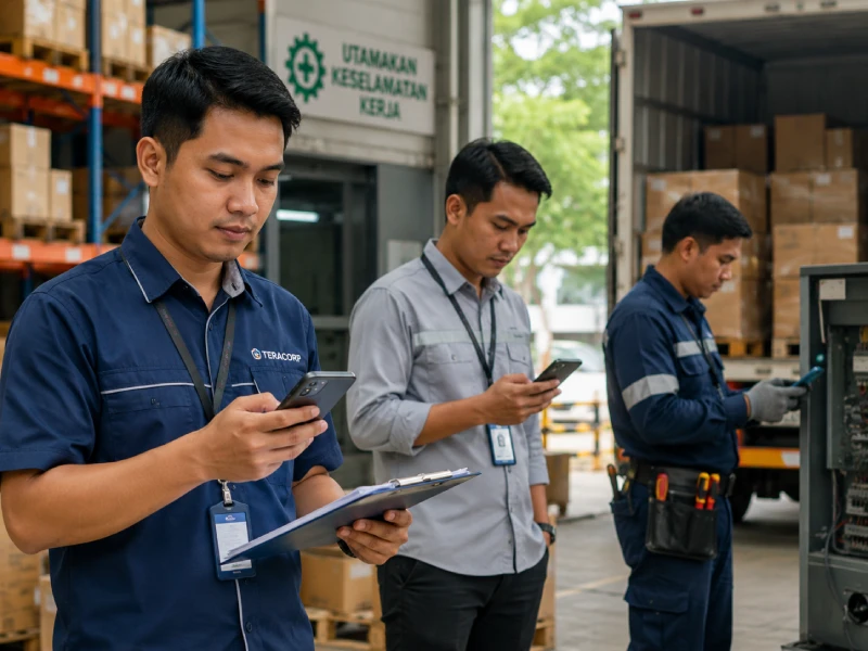Tim lapangan TeraCorp menggunakan aplikasi Android untuk input data dan pelaporan di Depok